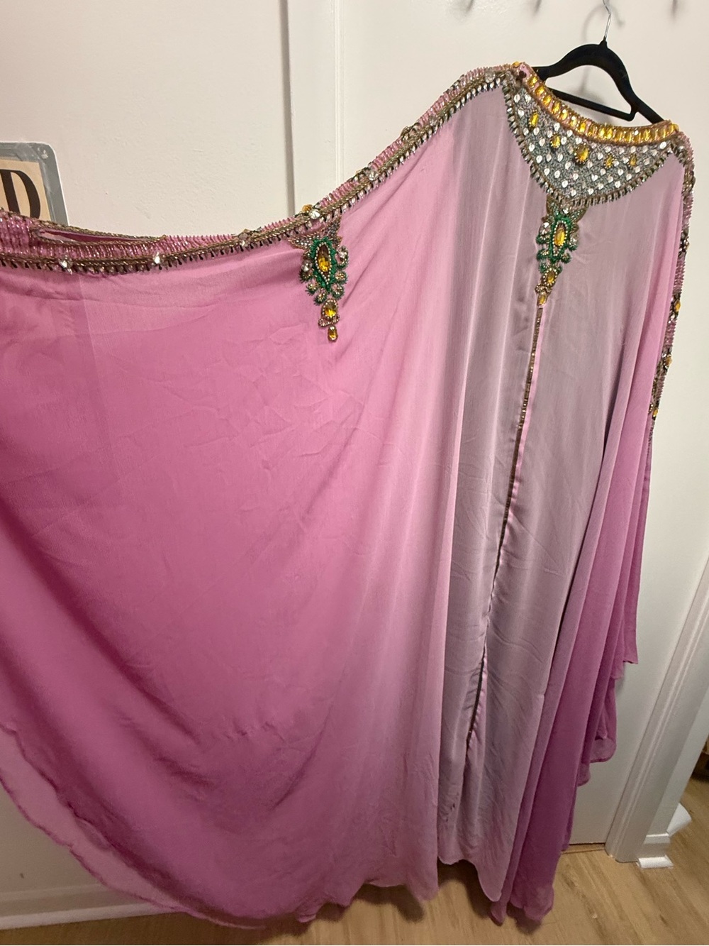 Embellished Pink Purple Ombre Cape Kaftan Dress Jeweled Neckline Farasha